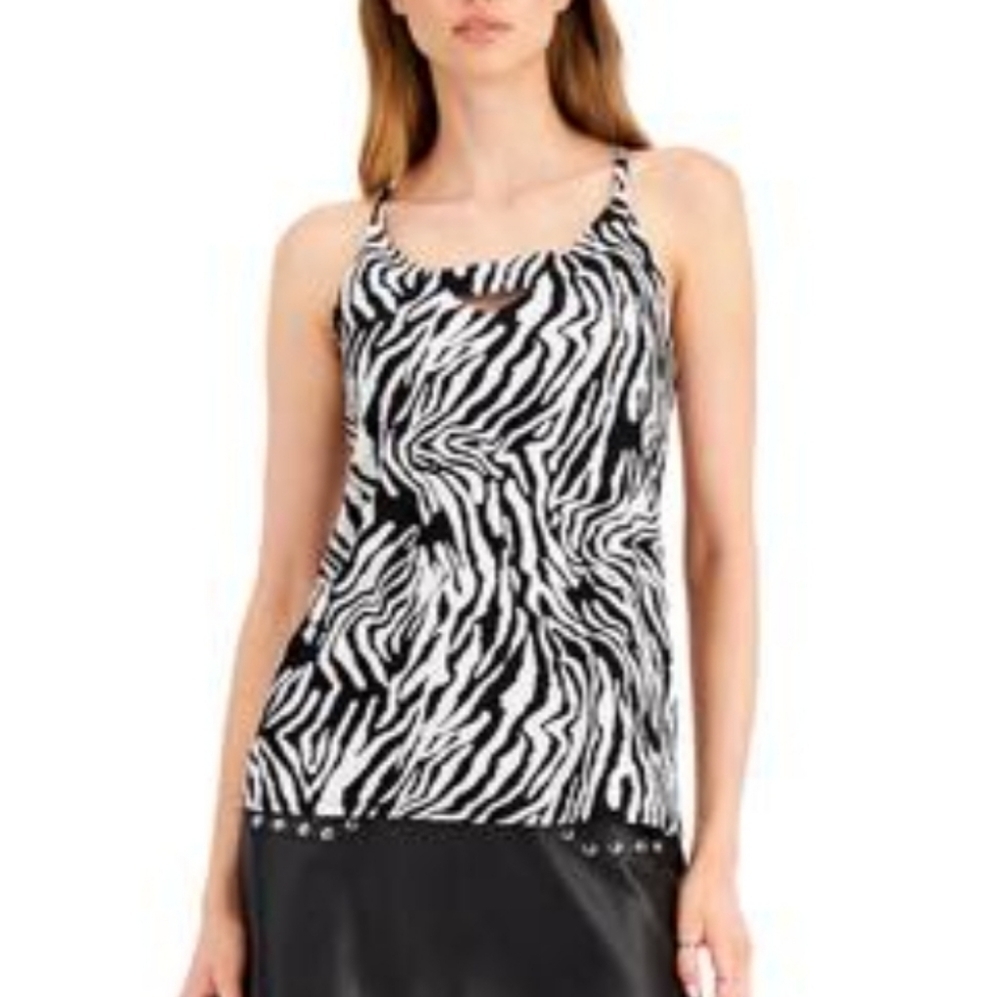 Bar III Zebra Print Zip Back Cami Tank Top M Keyhole Cutout Y2K Party NWT